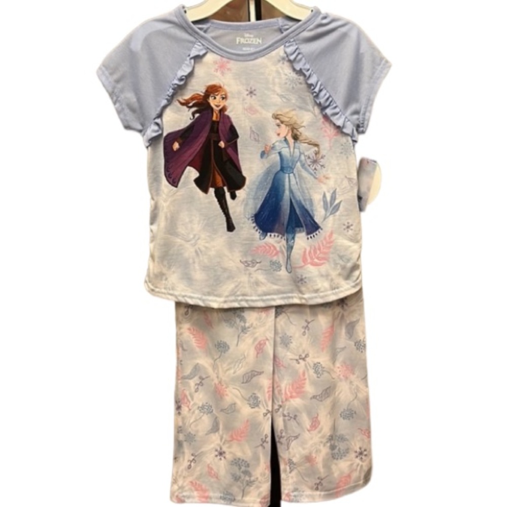 Frozen Elsa and Anna Ruffled Front Girls Light Blue Pajama Set